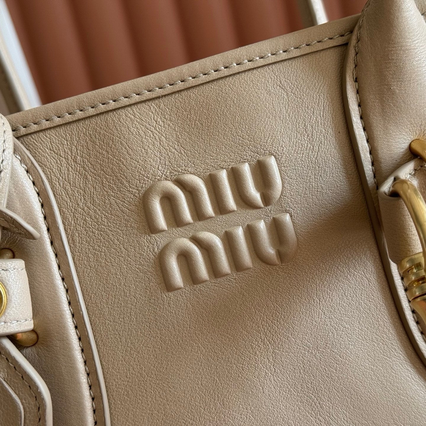 Miu Aventure Shoulder Bag 30cm Beige Nappa Leather