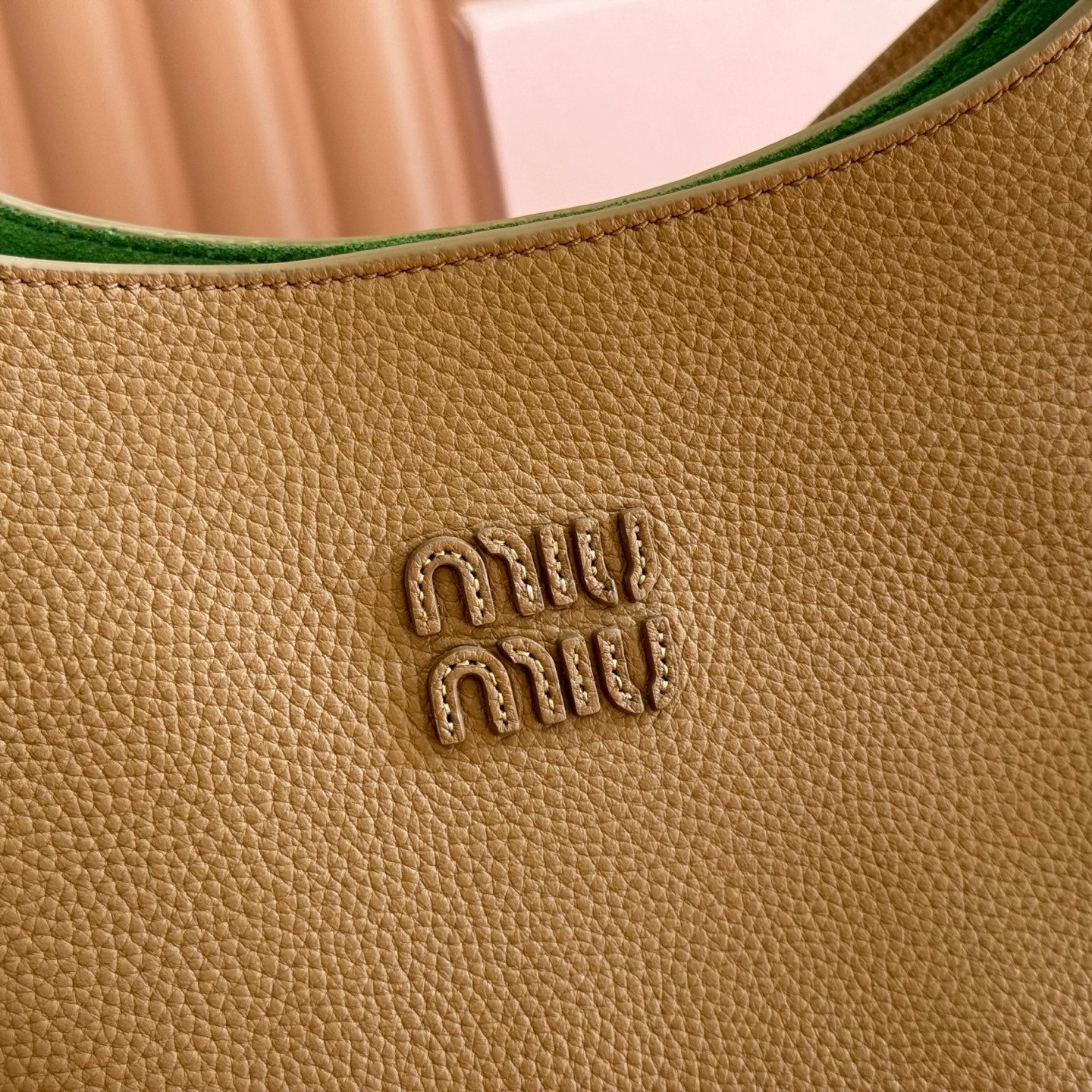 Miu Leather Bucket Bag 23cm Brown Grain Cowhide