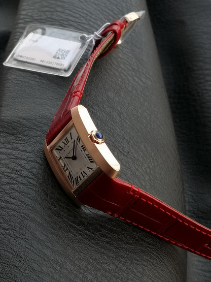 Tank Francaise Pink Gold Case Red Leather Strap