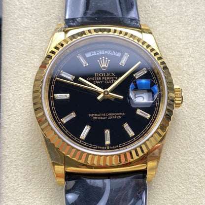 Rolex Day-Date 36mm Gold Black Dial Leather