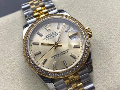 Datejust 31mm Yellow Gold Steel Diamond Bezel Champagne Dial