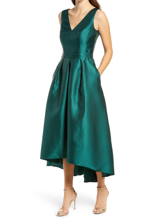 A-Line Cocktail Dresses Elegant Dress Party Wear Wedding Party Asymmetrical Sleeveless V Neck Pocket Satin with Pocket 2026
