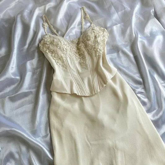 Ivory Luxury Gorgeous Fashion Exquisite Flowers Beading Long Chiffon Elegant Ball Gowns Prom Dress