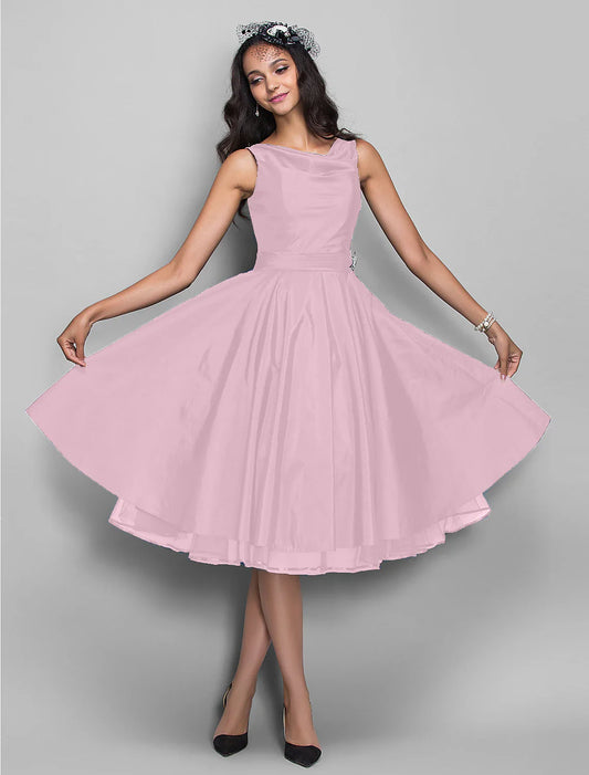 A-Line Cocktail Black Dress Plus Size Vintage Dress Halloween Wedding Guest Knee Length Sleeveless V Neck Taffeta with Pleats Crystals 2025
