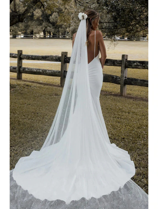 - Single layer retro style/pearl wedding dress with cathedral veil and fake pearl 110.24 inch (280 cm) sheer dress leaving a deep impression on 2026