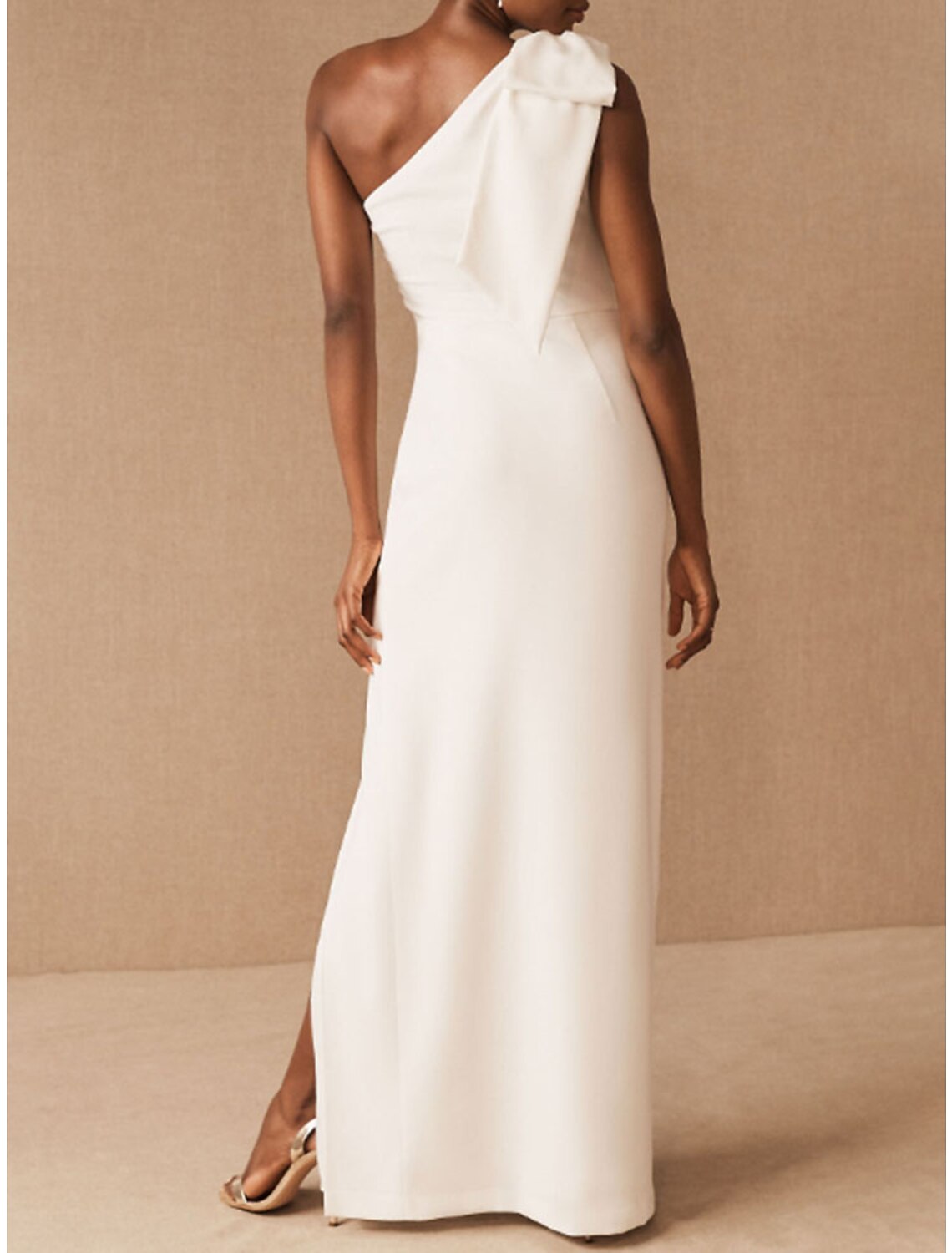 Sheath / Column Evening Gown Minimalist Dress Party Wear Wedding Party Floor Length Sleeveless One Shoulder Cotton Backless with Butterfly Pure Color
