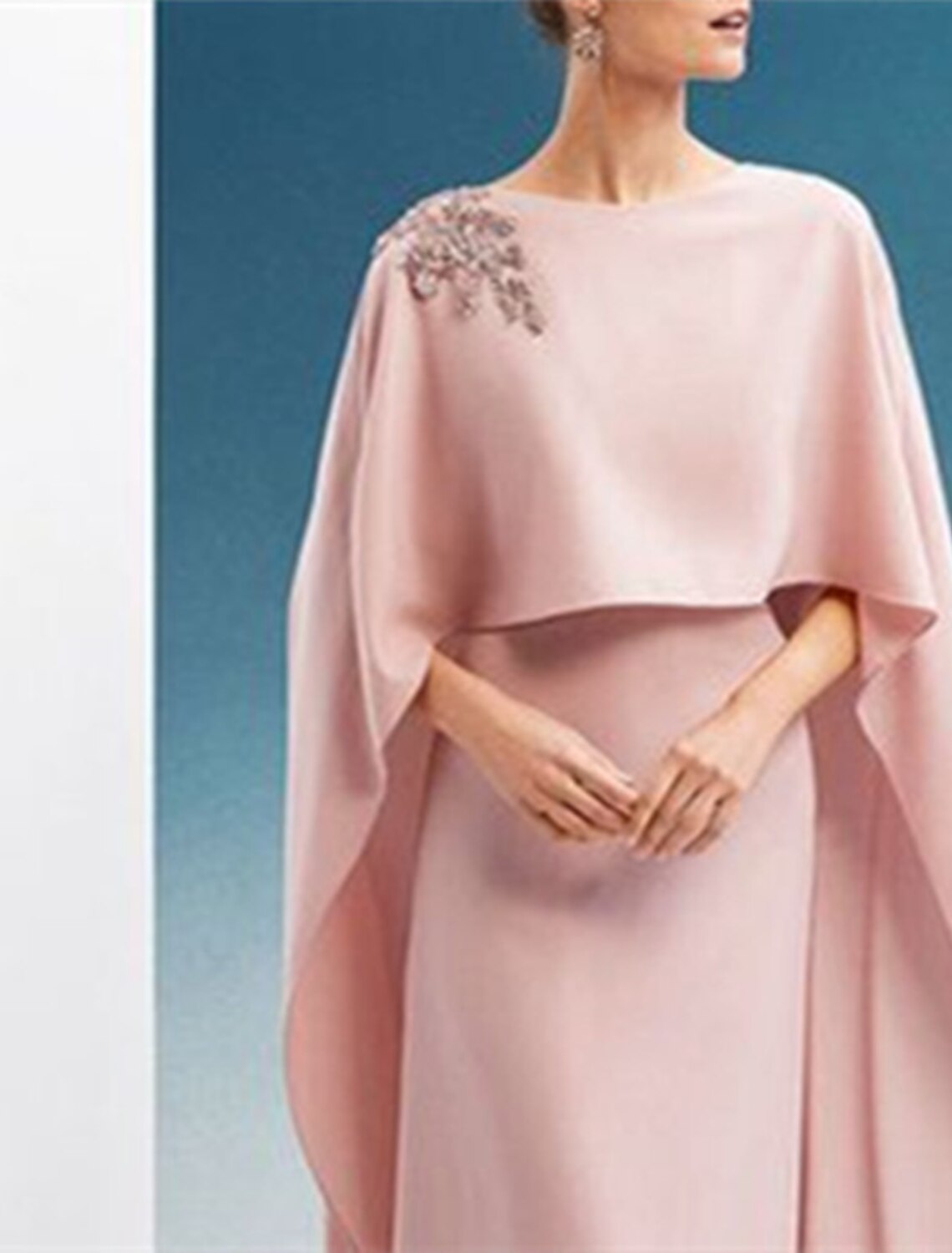 Sheath / Column Evening Gown Elegant Dress Wedding Guest Wedding Party Floor Length Sleeveless Jewel Neck Capes Chiffon with Shawl