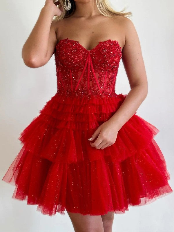 A-line skirt princess sheer inlaid with sweet sleeveless short tight fitting corset Homecoming Dress