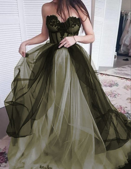 Green/Purple Elegant Lace Tulle A-Line Long Tulle Prom Dress Prom Gowns Sexy Backless Wedding Dresses