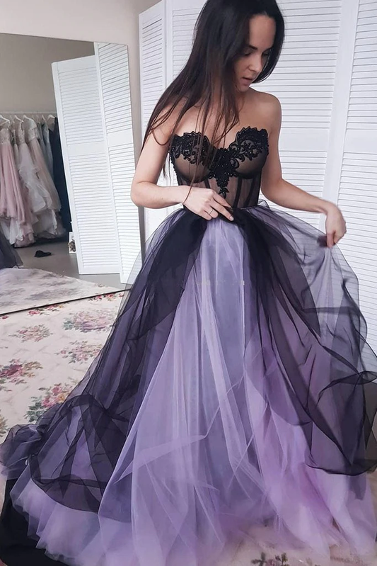 Green/Purple Elegant Lace Tulle A-Line Long Tulle Prom Dress Prom Gowns Sexy Backless Wedding Dresses
