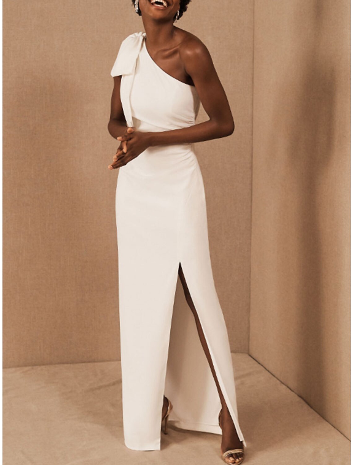 Sheath / Column Evening Gown Minimalist Dress Party Wear Wedding Party Floor Length Sleeveless One Shoulder Cotton Backless with Butterfly Pure Color