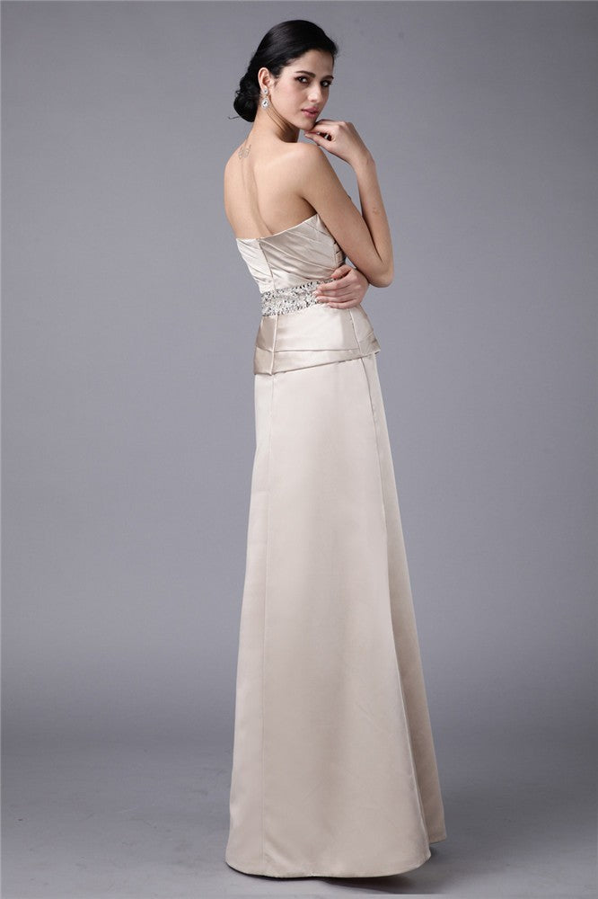 Sheath/Column Strapless Beading Hand-Made Flower Woven Satin Mother of the Bride Dresses