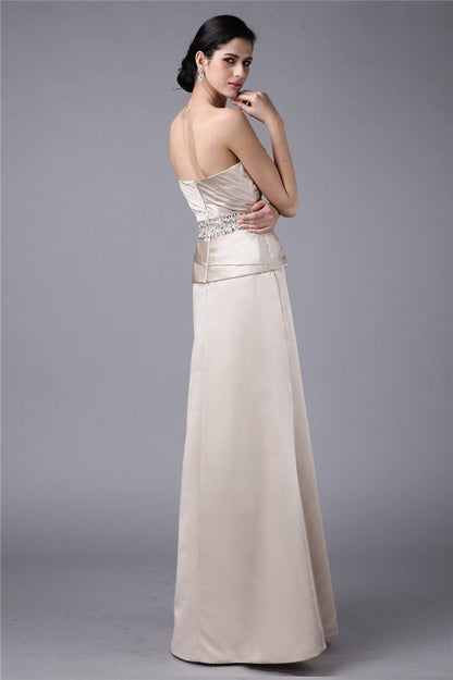 Sheath/Column Strapless Beading Hand-Made Flower Woven Satin Mother of the Bride Dresses