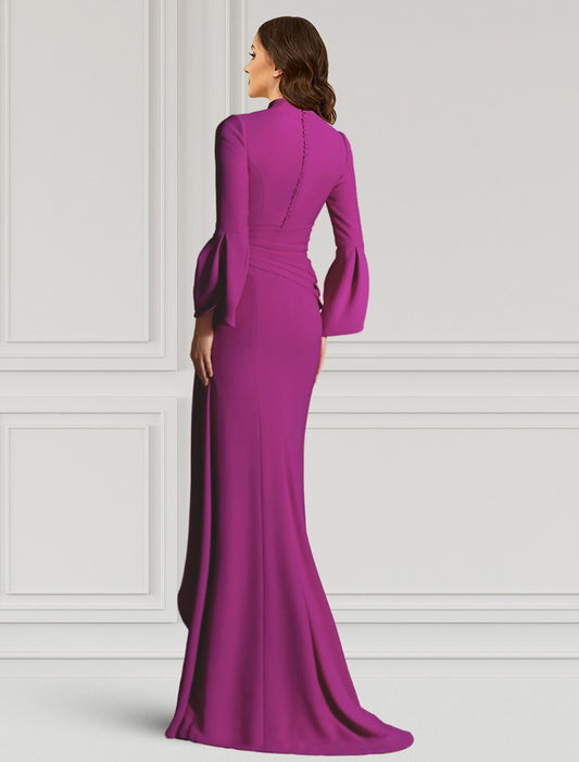 heath Evening Gown Elegant Black Dress Formal Cocktail Party Dress Floor Length Long Sleeve V Neck Fall Wedding Guest Fabric with Ruffles