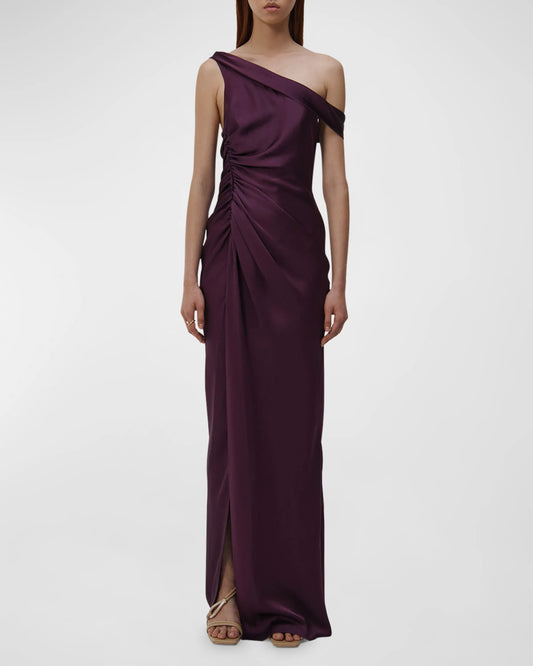 A noble one shoulder sleeveless off the shoulder and floor length prom dress
