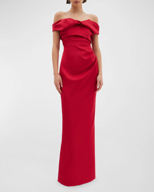 A noble sleeveless off shoulder and floor length off shoulder straight prom dress