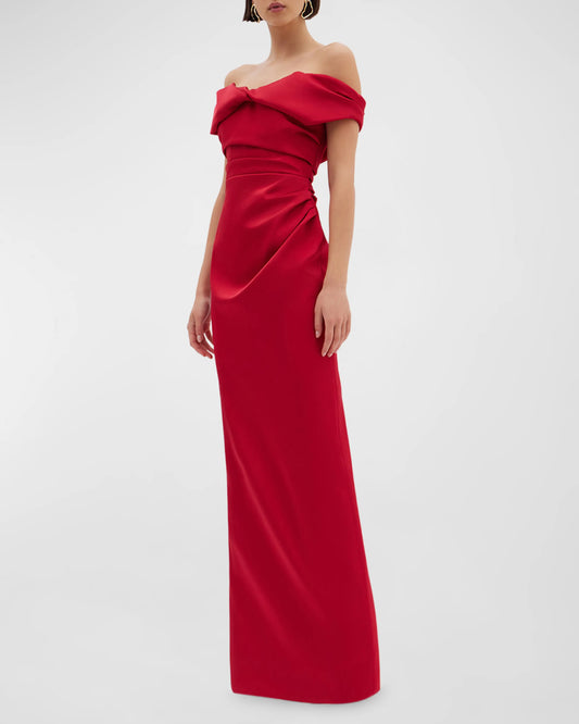 A noble sleeveless off shoulder and floor length off shoulder straight prom dress