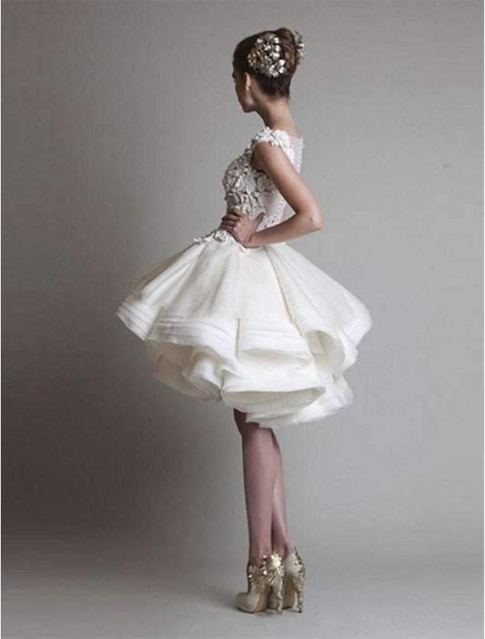 A-line 1950s Valentine's Day Sleeveless Jewel Neck Organza with Appliques Tiered Shouder Short/Mini Homecoming Dress