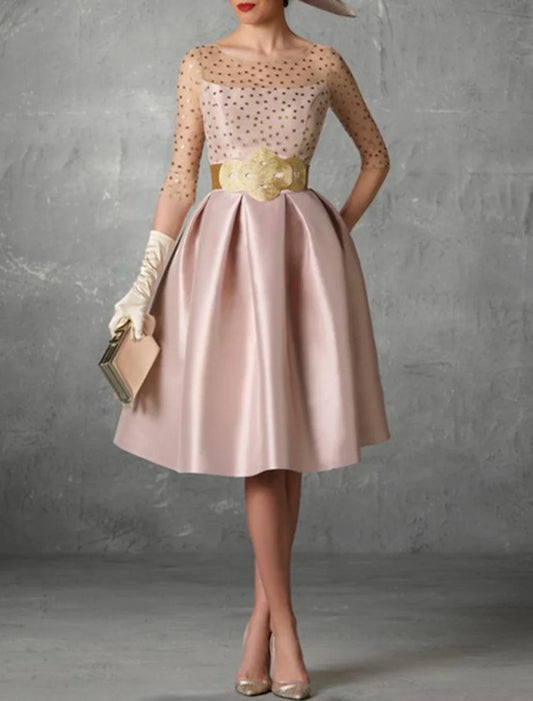 A-Line Cocktail Dresses Elegant Dress Fall Wedding Guest Dress For Mother Knee Length Half Sleeve Jewel Neck Pocket Satin with Buttons Pocket 2026
