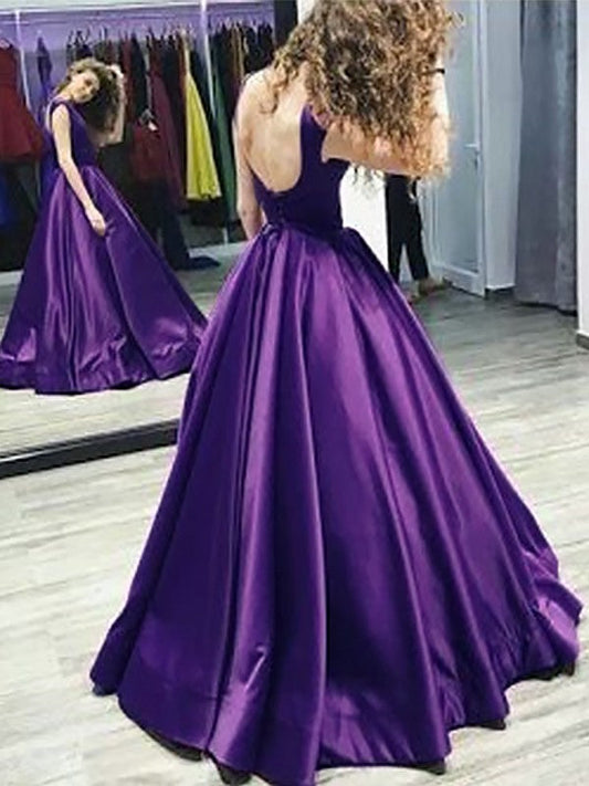A-Line Bateau Sleeveless Floor-Length With Ruffles Satin Dresses
