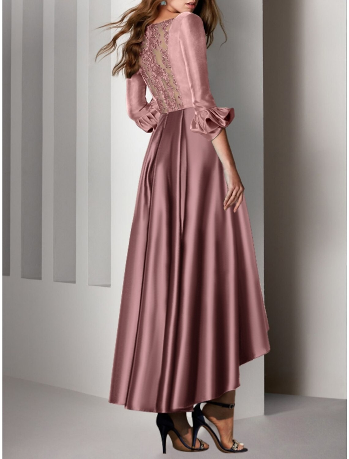 A-Line Cocktail Dresses Party Dress Wedding Guest Birthday Asymmetrical 3/4 Length Sleeve V Neck Satin with Bow(s) Pleats 2026