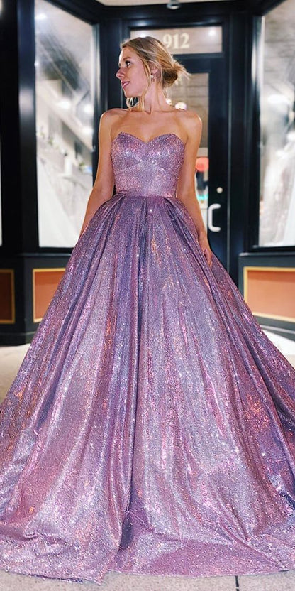 Sweetheart Purple Ball gown Sparkly Prom Dress C1208