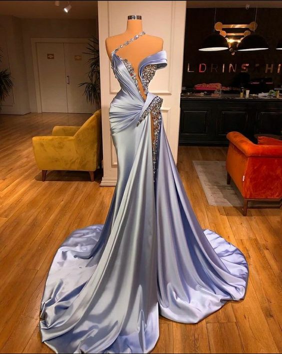 Beaded evening dresses  crystals mermaid modest luxury elegant sexy formal evening gown C1207