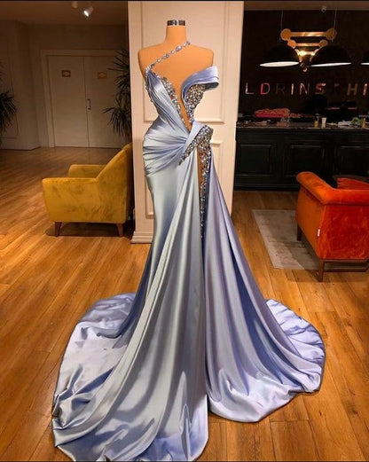 Beaded evening dresses  crystals mermaid modest luxury elegant sexy formal evening gown C1207