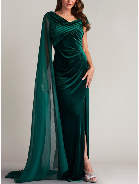 A-Line Evening Gown Elegant Dress Formal Court Train Sleeveless V Neck Velvet with Ruched Slit 2026