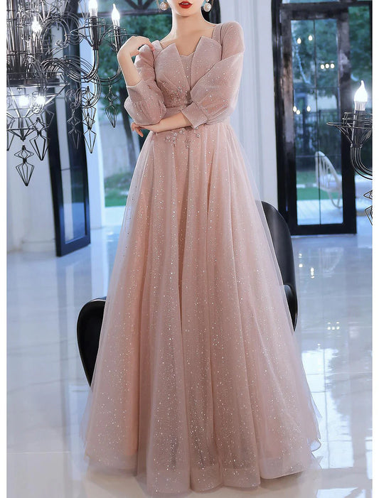 A-Line Beautiful Back Elegant Prom Formal Evening Dress V Neck V Back 3/4 Length Sleeve Floor Length Lace with Appliques 2026