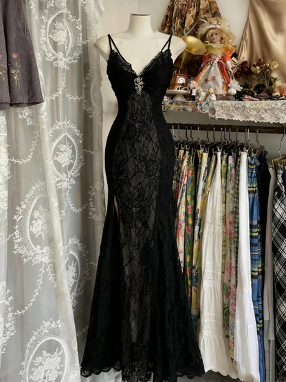V Neck Lace Burgundy Prom Dress Vintage Mermaid Prom Gowns Birthday Dresses