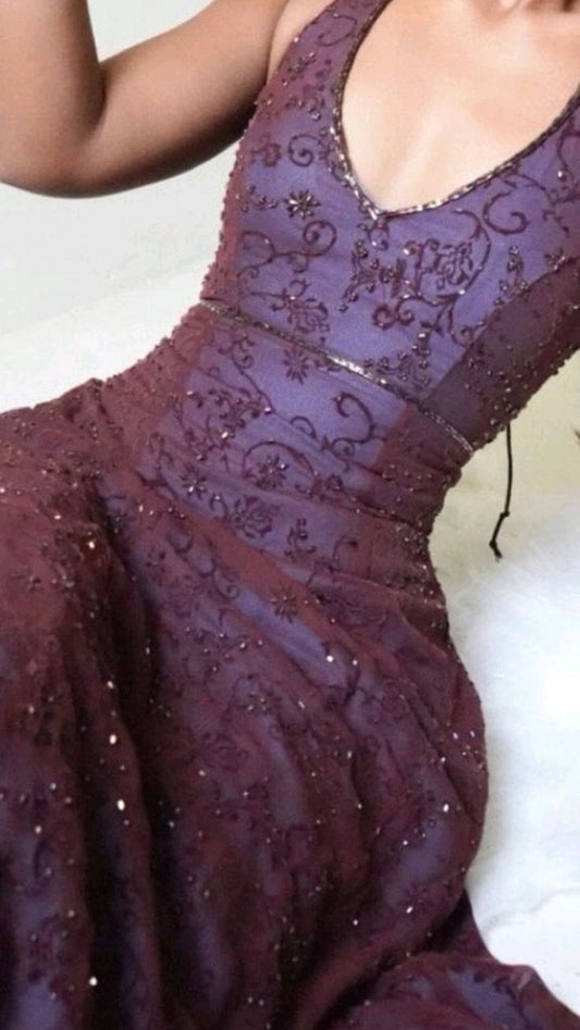 Vintage Mermaid Purple Lace Halter Prom Dress Long Prom Dresses Prom Gown