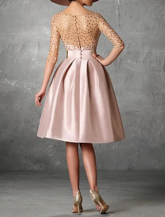 A-Line Cocktail Dresses Elegant Dress Fall Wedding Guest Dress For Mother Knee Length Half Sleeve Jewel Neck Pocket Satin with Buttons Pocket 2026
