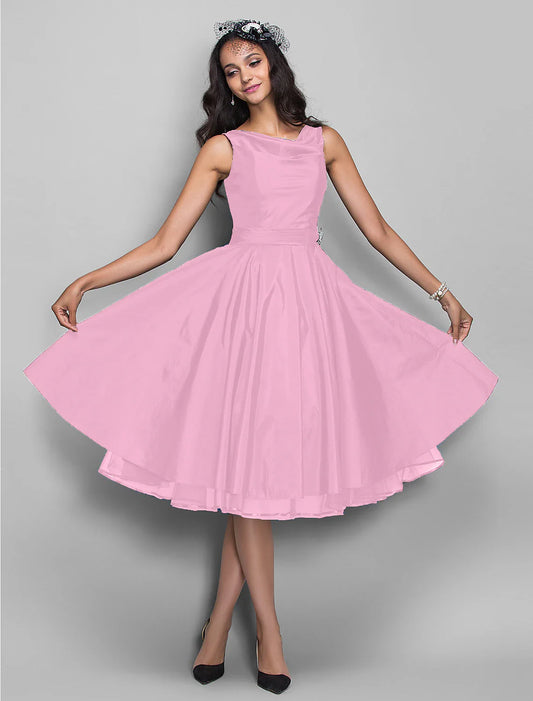 A-Line Cocktail Black Dress Plus Size Vintage Dress Halloween Wedding Guest Knee Length Sleeveless V Neck Taffeta with Pleats Crystals 2025