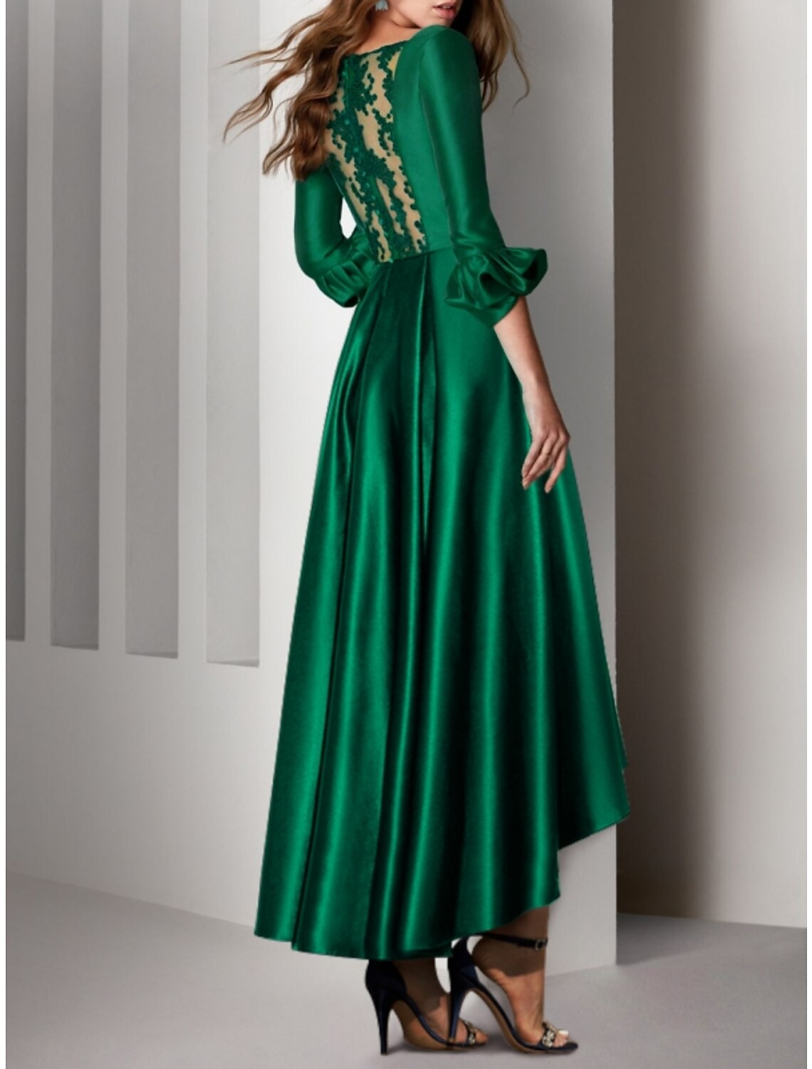 A-Line Cocktail Dresses Party Dress Wedding Guest Birthday Asymmetrical 3/4 Length Sleeve V Neck Satin with Bow(s) Pleats 2026