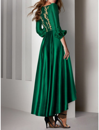 A-Line Cocktail Dresses Party Dress Wedding Guest Birthday Asymmetrical 3/4 Length Sleeve V Neck Satin with Bow(s) Pleats 2026