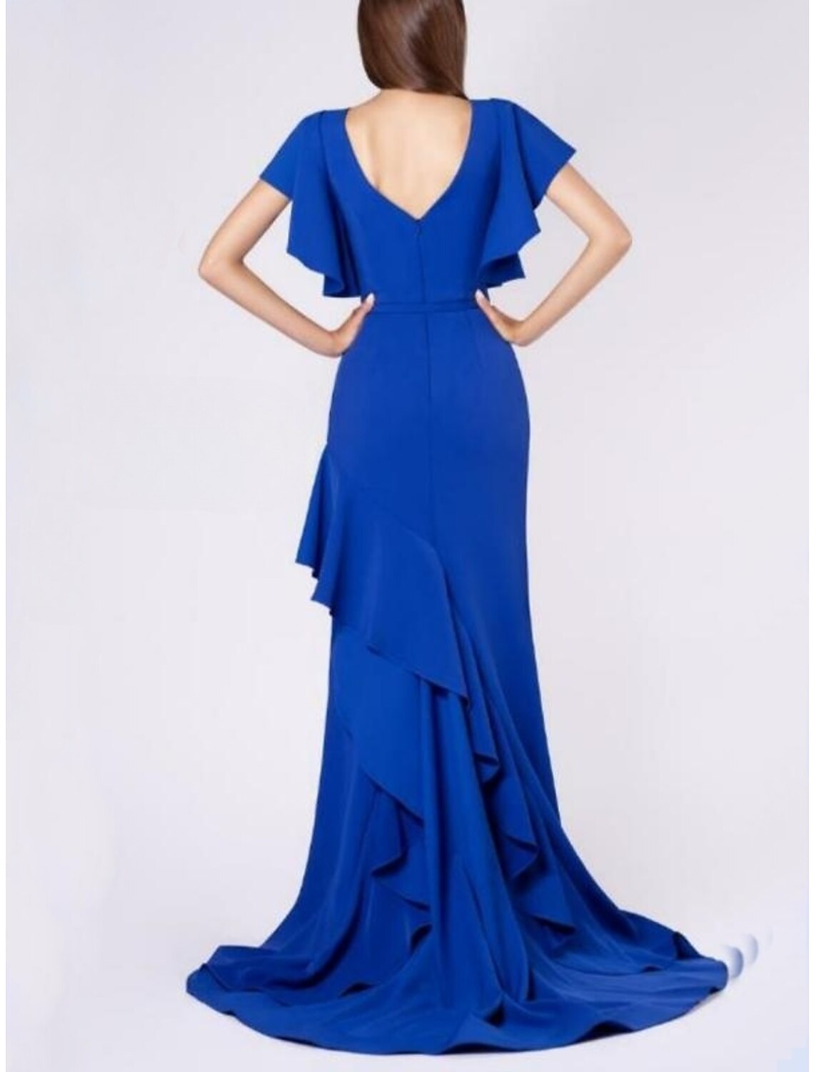 Mermaid / Trumpet Evening Gown Elegant Dress Fall Sweep / Brush Train Short Sleeve V Neck Fall Wedding Reception Fabric with Ruffles 2026