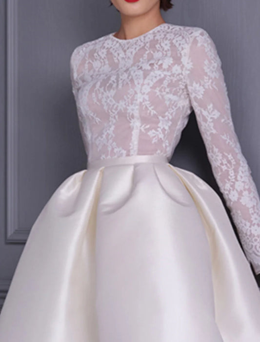 A-Line Cocktail Dresses 1950s Dress Wedding Party Birthday Knee Length Long Sleeve Jewel Neck Fall Wedding Guest Satin with Appliques Splicing 2026