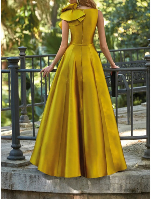A-Line Evening Gown Party Dress Formal Wedding Guest Floor Length Sleeveless V Neck Satin with Shouder Flower 2026