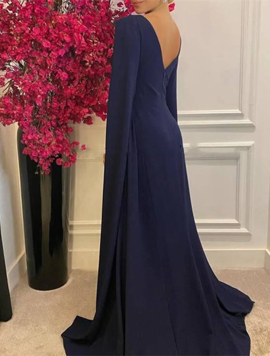 A-Line Evening Gown Elegant Dress Formal Wedding Guest Court Train Sleeveless Jewel Neck Chiffon with Shawl