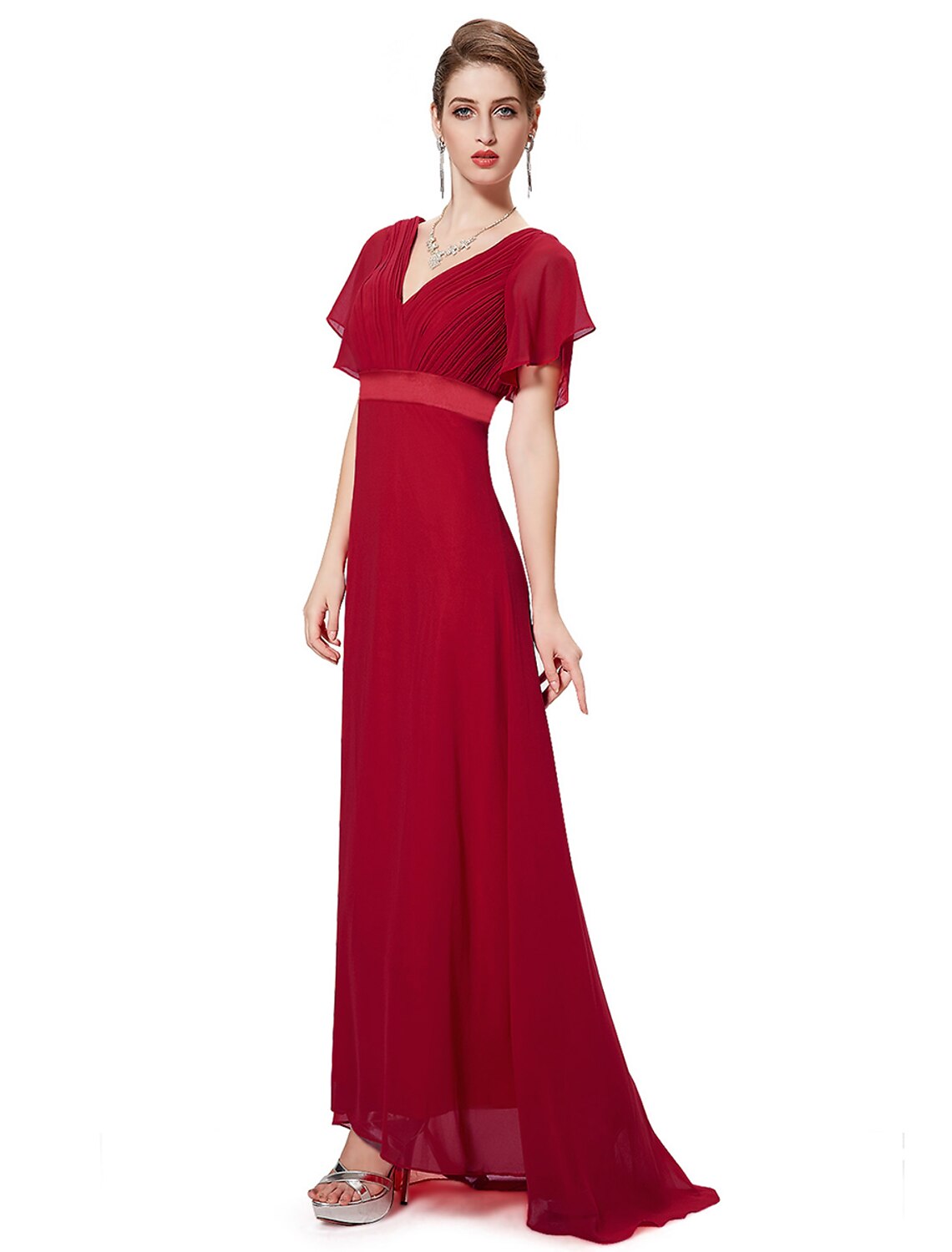 A-Line Mother of the Bride Dress Plus Size Elegant V Neck Floor Length Chiffon Short Sleeve with Sash / Ribbon Ruching
