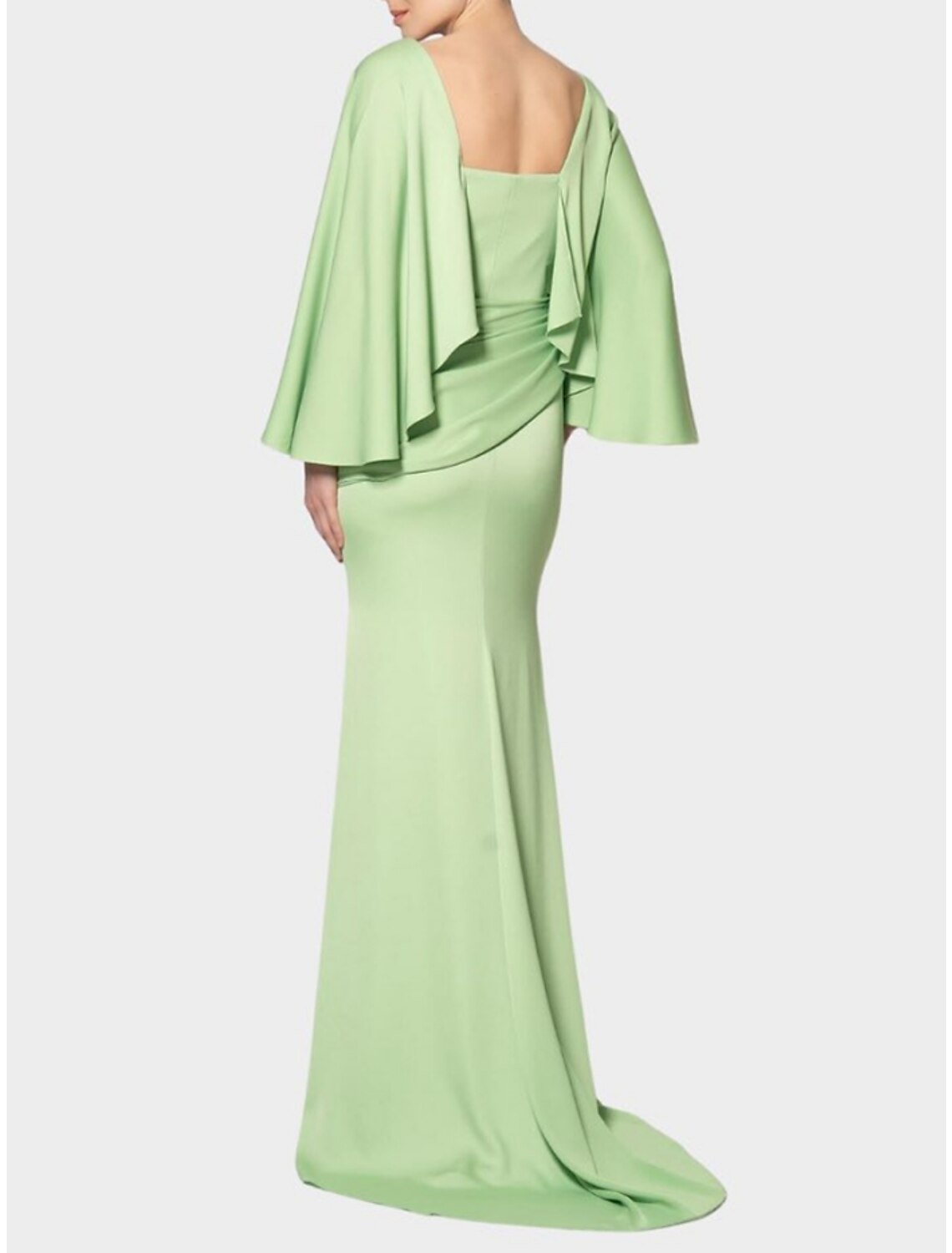 Sheath / Column Evening Gown Elegant Dress Formal Christmas Red Green Dress Sweep / Brush Train Long Sleeve Square Neck Chiffon with Pleats Ruched Slit
